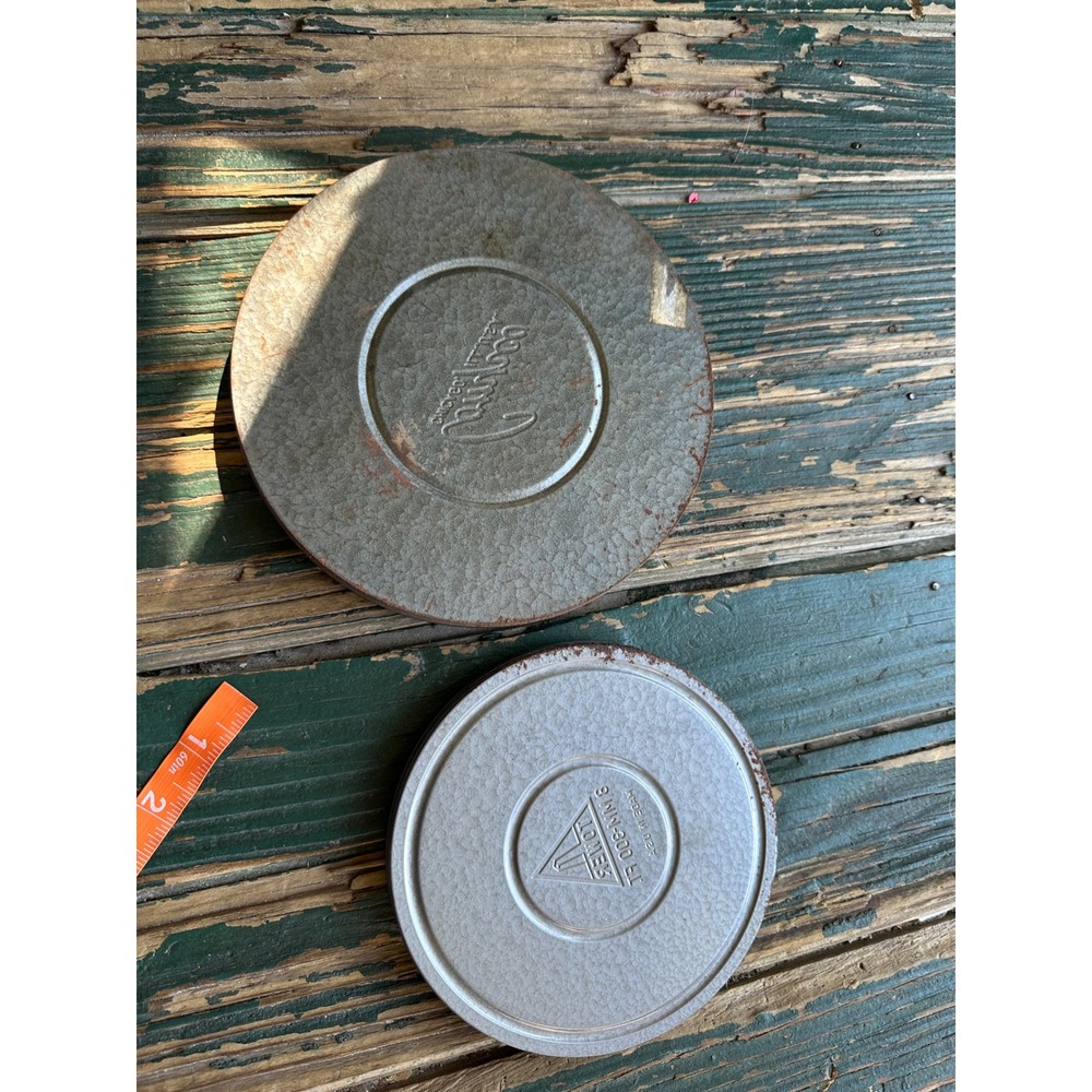 Vintage Tower Compco Metal 8mm Movie Film Reel Canisters Set of 2 Hammertone